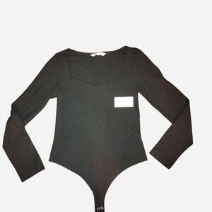 NWT SO Ribbed Long Sleeve Sweetheart Bodysuit - Black, Size XL